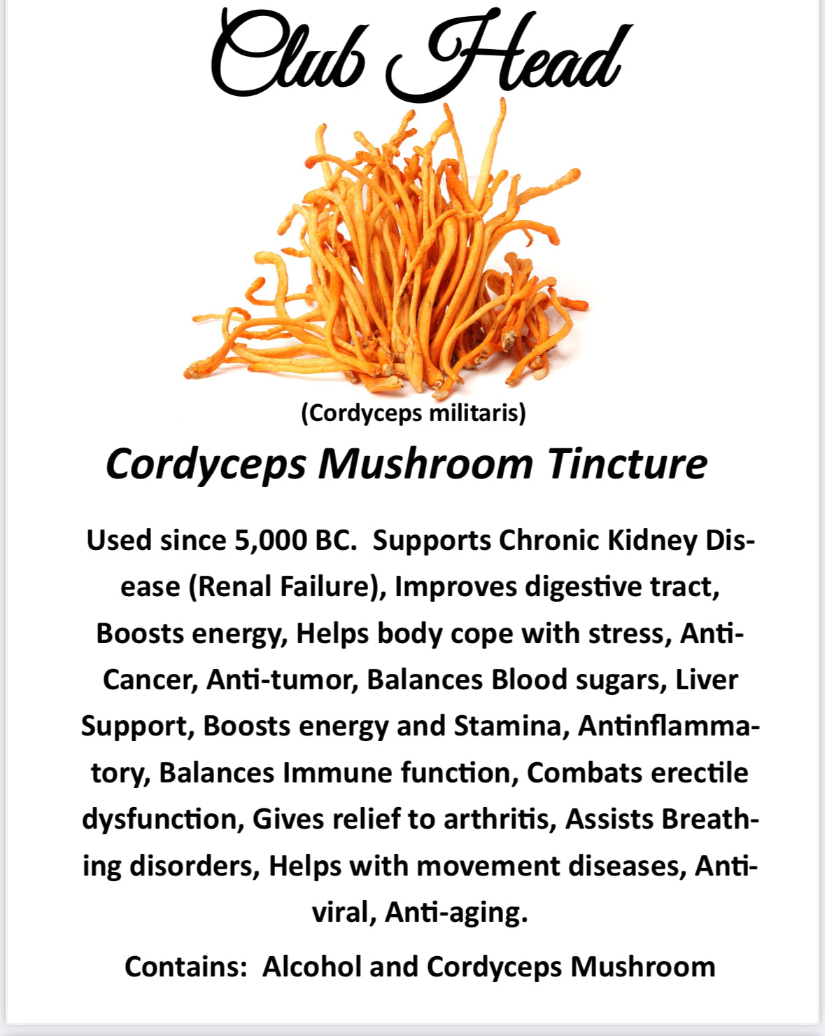 Club Head Cordyceps Mushroom Tincture