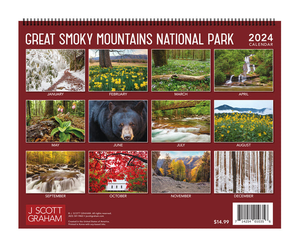 Great Smoky Mountains 2024 Calendar by J Scott Graham