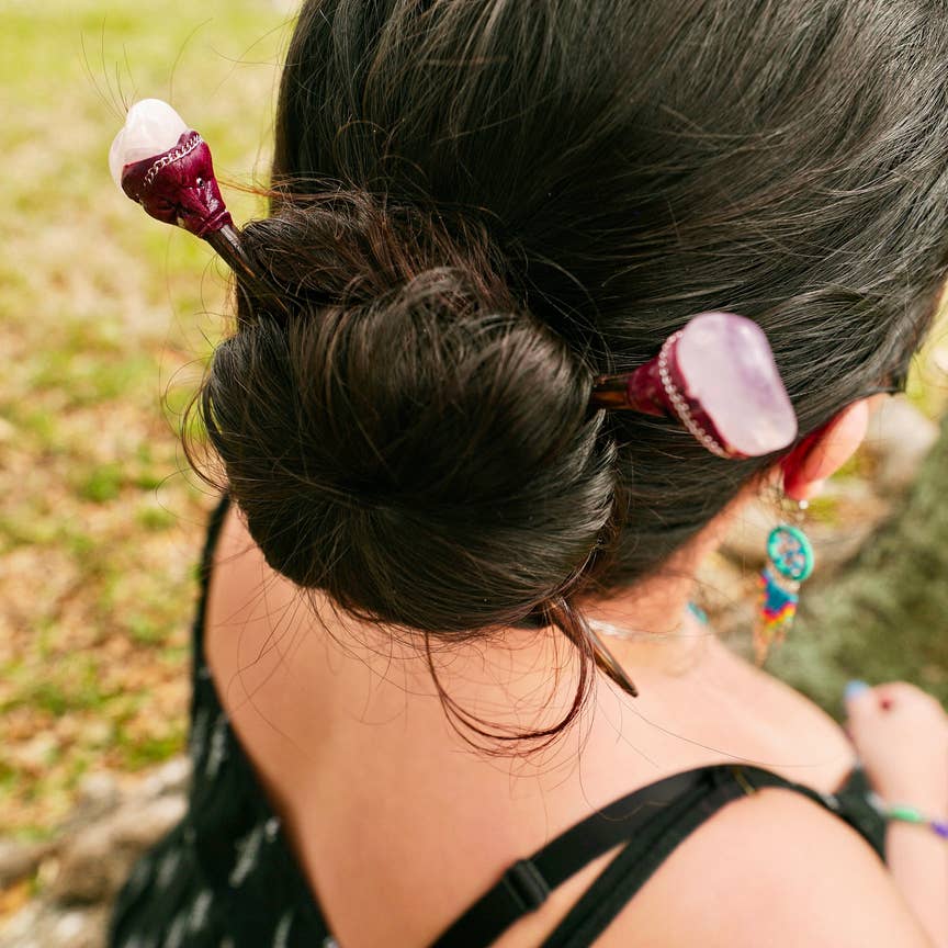 Unique Handcrafted Natural Gemstone Holiday Poinsettia Inspired Hair Stick Poinsettia Flower Hair Clip - Poinsettia Hair Comb - Red  main image 2